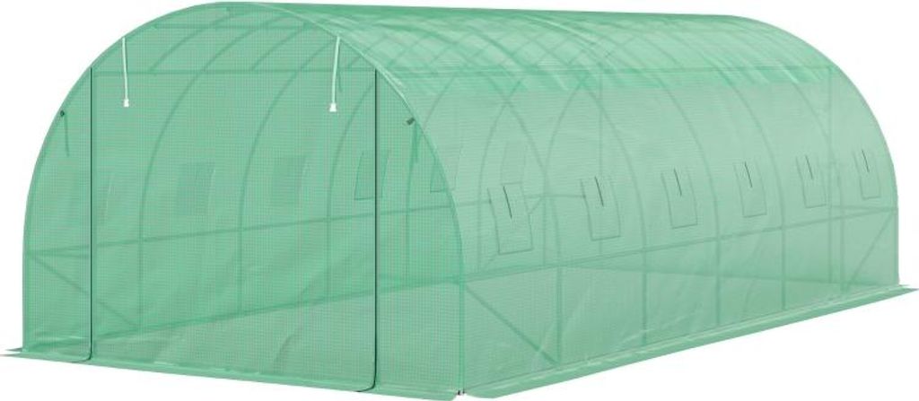 Fortuna Lai Polytunnel Gewächshaus mit Kunststoff-Abdeckung und Stahlrahmen, begehbares Gewächshauszelt mit Rolltüren, Grün