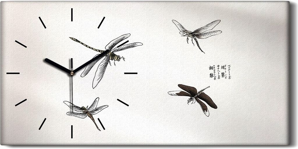 Dekor Leinwand Uhr Wandbilder Geräuschlos 60x30 Malerei Asiatische Insekten - schwarze Hände
