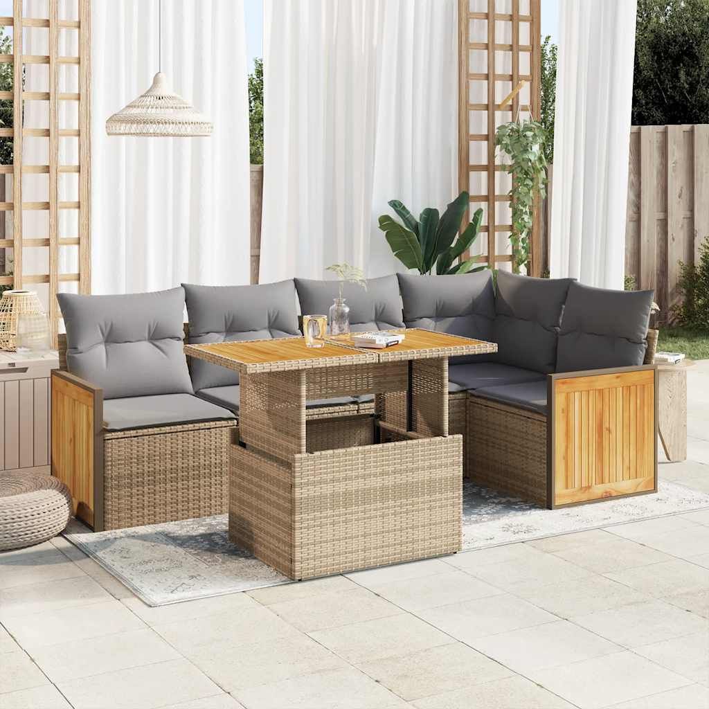 Maison Exclusive - 6-tlg. Garten-Sofagarnitur mit Kissen Beige Poly Rattan Akazie