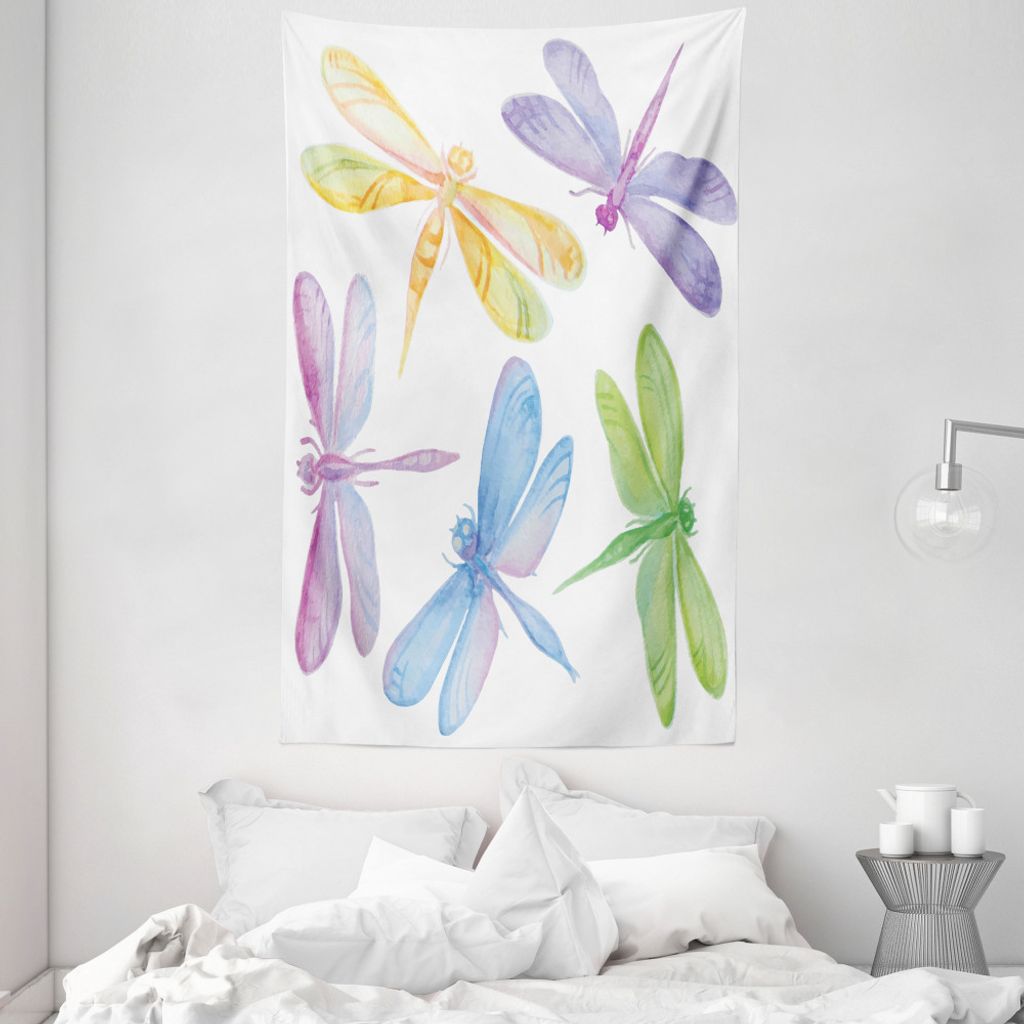 ABAKUHAUS Libelle Wandteppich und Tagesdecke, Aquarell Winged Bug aus Weiches Mikrofaser Stoff Waschbar ohne Verblassen Digitaldruck, 140 x 230 cm,...
