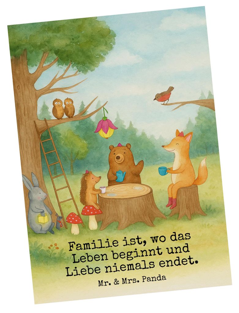 Mr. & Mrs. Panda Postkarte Waldtiere Picknick Design - Weiß - Geschenk, bildkarte, Ansichtskarte, Maus, Eichhörnchen, Wald, Postkarten, Igel, Gru...