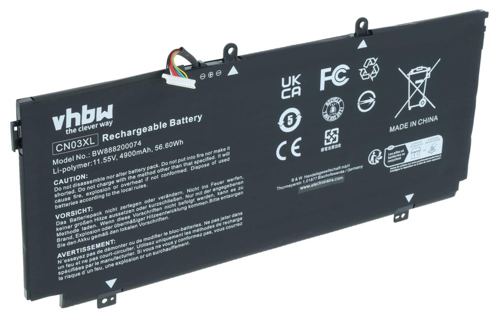 vhbw Akku kompatibel mit HP Envy 13-AB007LA, 13-AB007NA, 13-AB007NF, 13-AB006NS, 13-AB006TU, 13-AB006UR Notebook (4900 mAh, 11,55 V, Li-Polymer)
