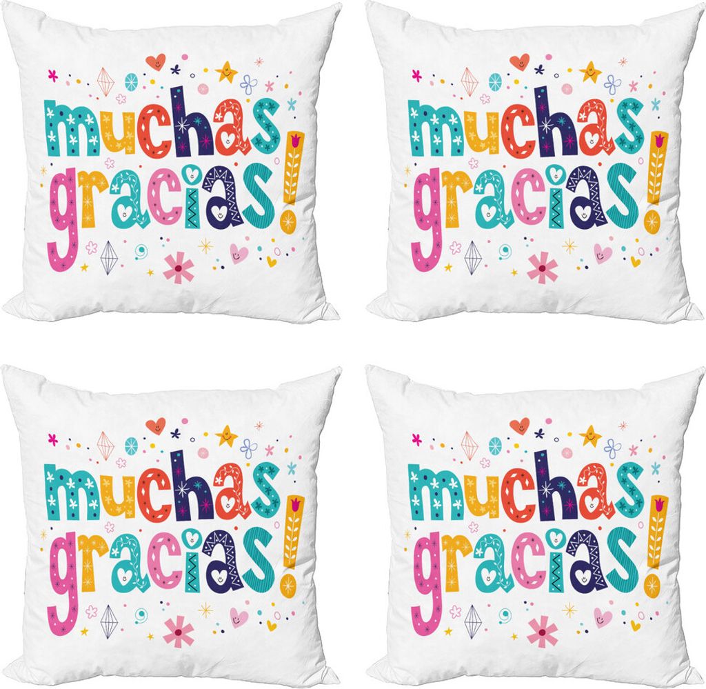 ABAKUHAUS Mexikaner Kissenbezug Set (4 Stück), Spanisch Dank Wörter, Moderner Doppelseitiger Digitaldruck, 50 cm x 50 cm, Mehrfarbig