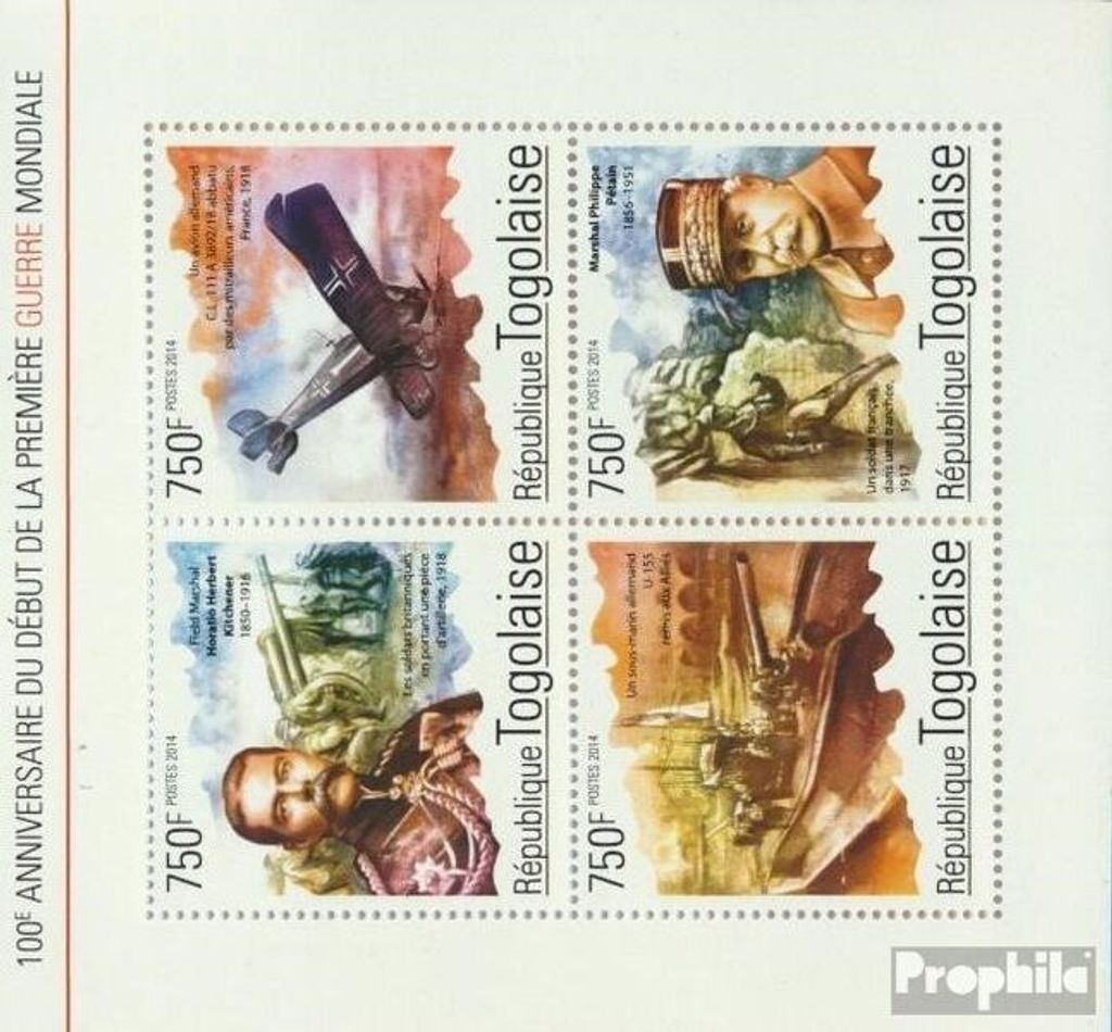 Briefmarken Togo 2014 Mi 6334-6337 Kleinbogen (kompl. Ausgabe) postfrisch Der Erste Weltkrieg