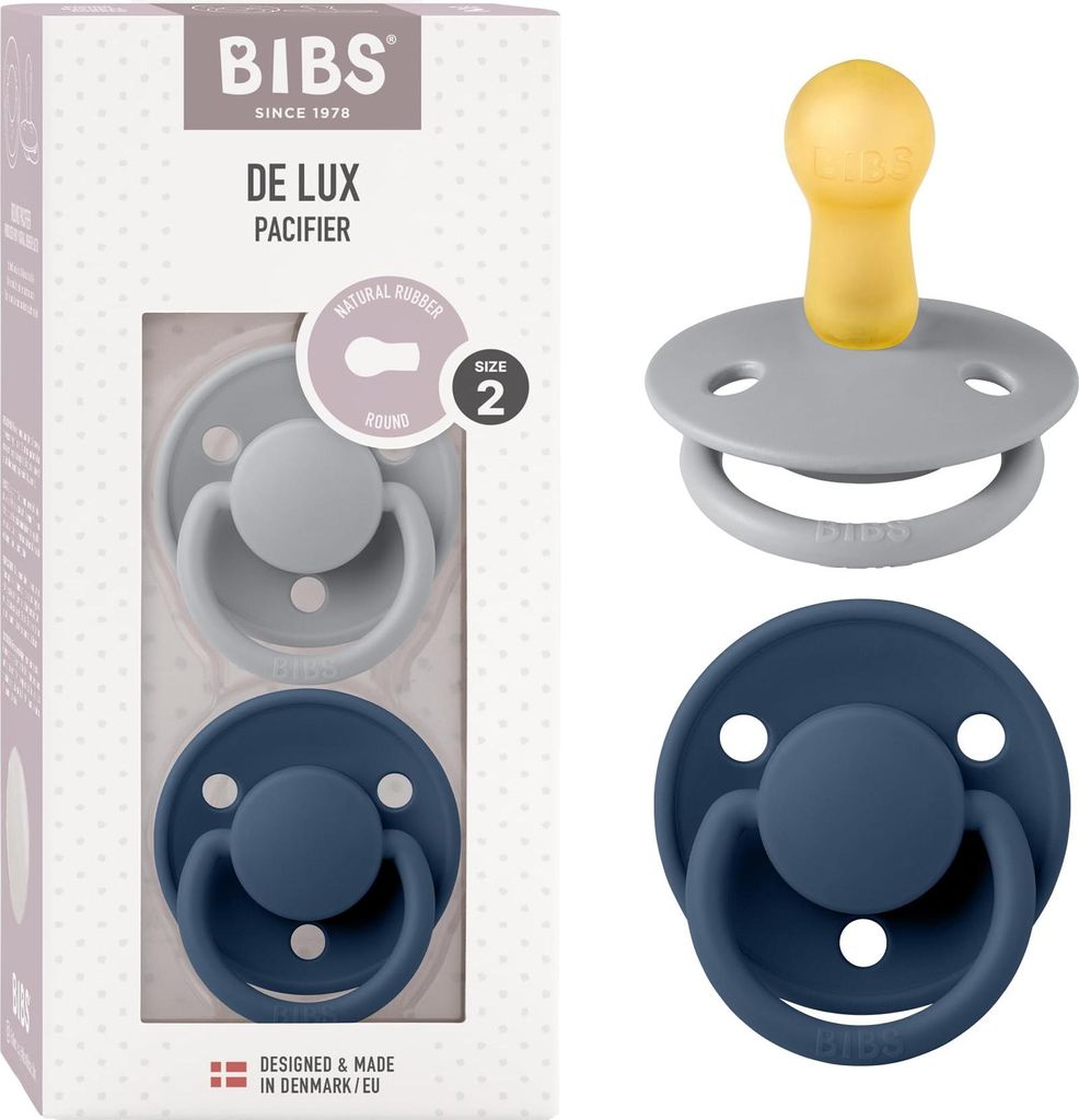 BIBS De Lux Schnuller 2er-Pack, BPA-frei, Kirschform Nippel. Naturkautschuk / Latex, Hergestellt in Dänemark. Größe 2 (6-18 Monate), Cloud / Ste...