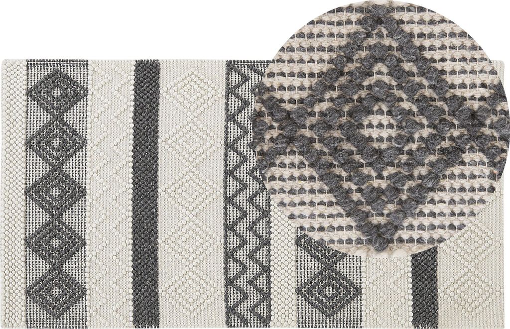 BELIANI Teppich Läufer Beige / Grau Wolle Rechteckig 80 x 150 cm Geometrisches Muster Handgewebt Boho Skandi Kurzhaar Kurzflor Wohn- und Schlafzimmer