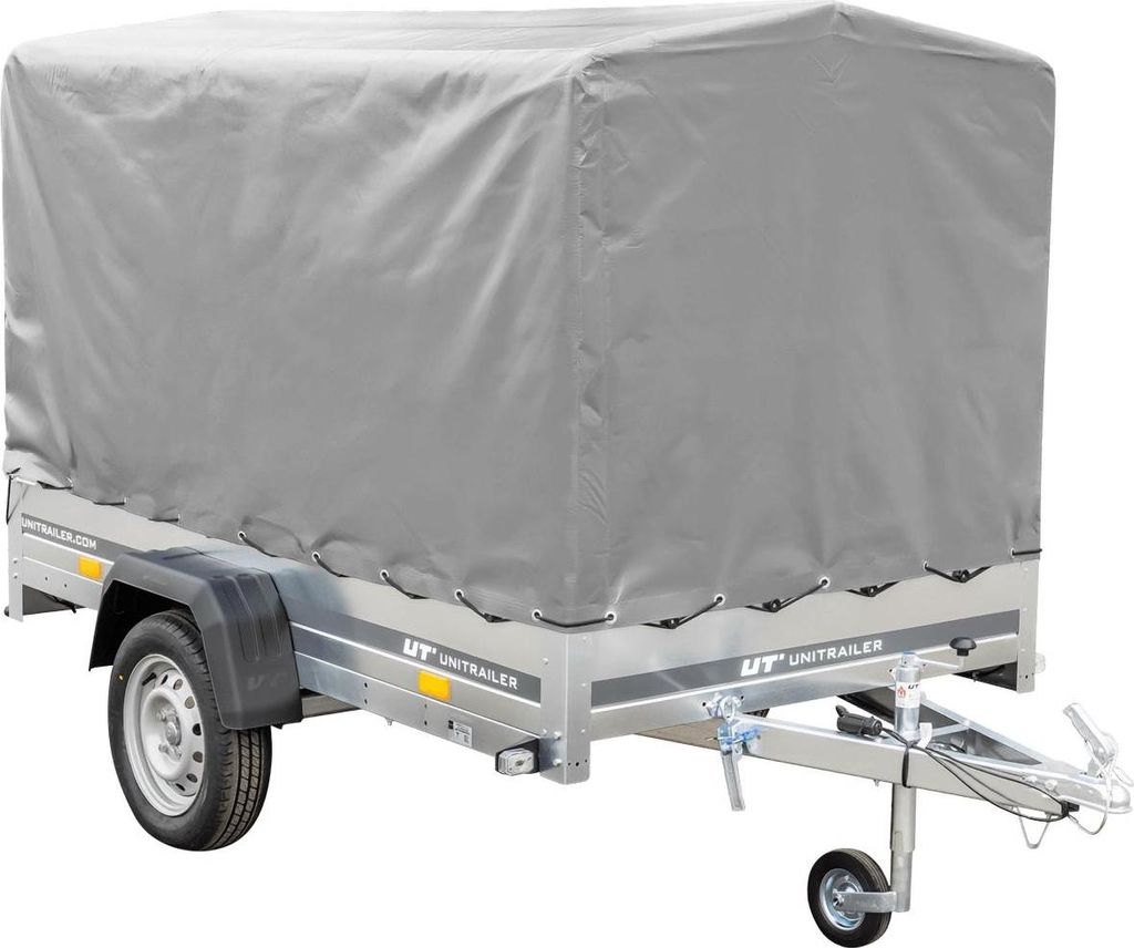 PKW-Anhänger auf Federn 230x125 UNITRAILER GARDEN 230/R KIPP mit H-1100-Rahmen und grauer Plane