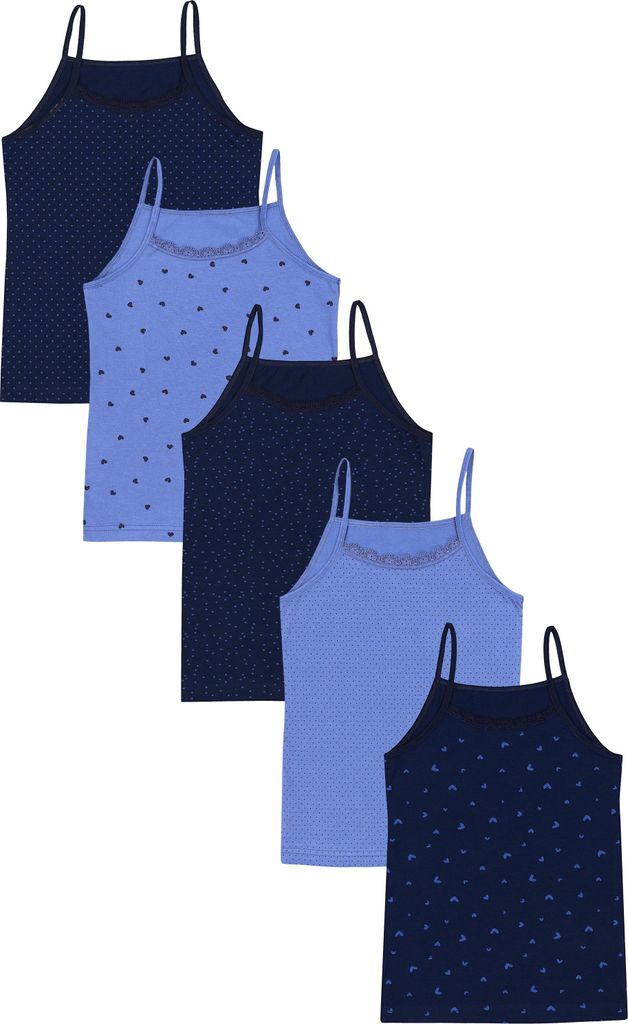 TupTam Mädchen Unterhemd Spaghettiträger Top – Atmungsaktive Unterhemden Mädchen im 5er Pack, Farbe: Spitze Herzchen Punkte Dunkelblau, Größ...