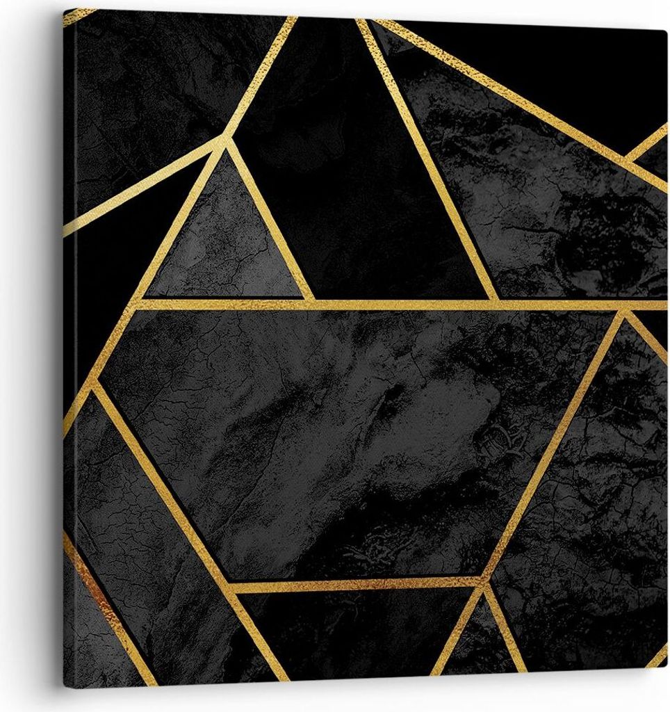 Bild auf Leinwand - Leinwandbild - Einteilig - Abstraktion Gold Schwarz - 30x30cm - Wand Bild - Wanddeko - Wandbilder - Leinwanddruck - Bilder - Wa...