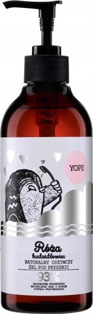 Yope Natürliches pflegendes Duschgel mit Rose und Produktbild 