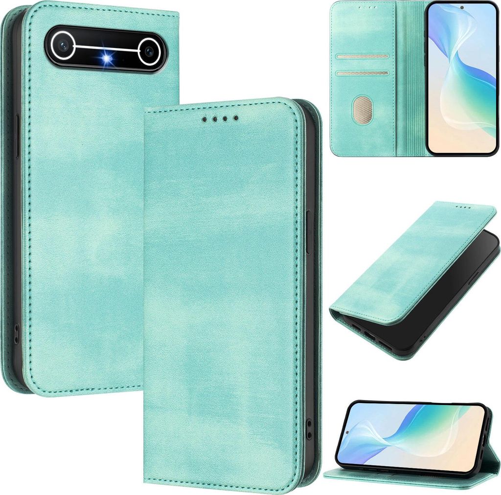Handyhülle für Tecno Pova Slim, Vintage Leder RFID Schutz Kartenfach Standfunktion Magnetische Klapphülle Türkis