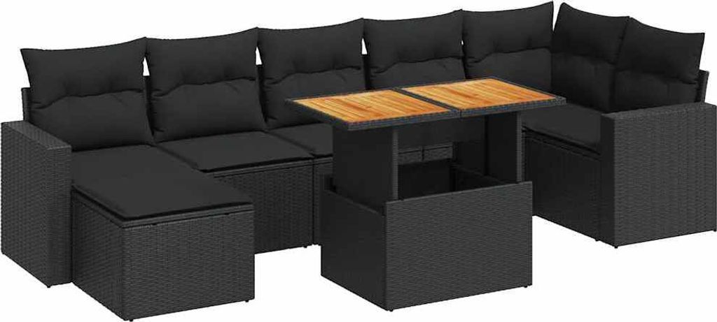 8-tlg. Garten-Sofagarnitur mit Kissen Schwarz Poly Rattan