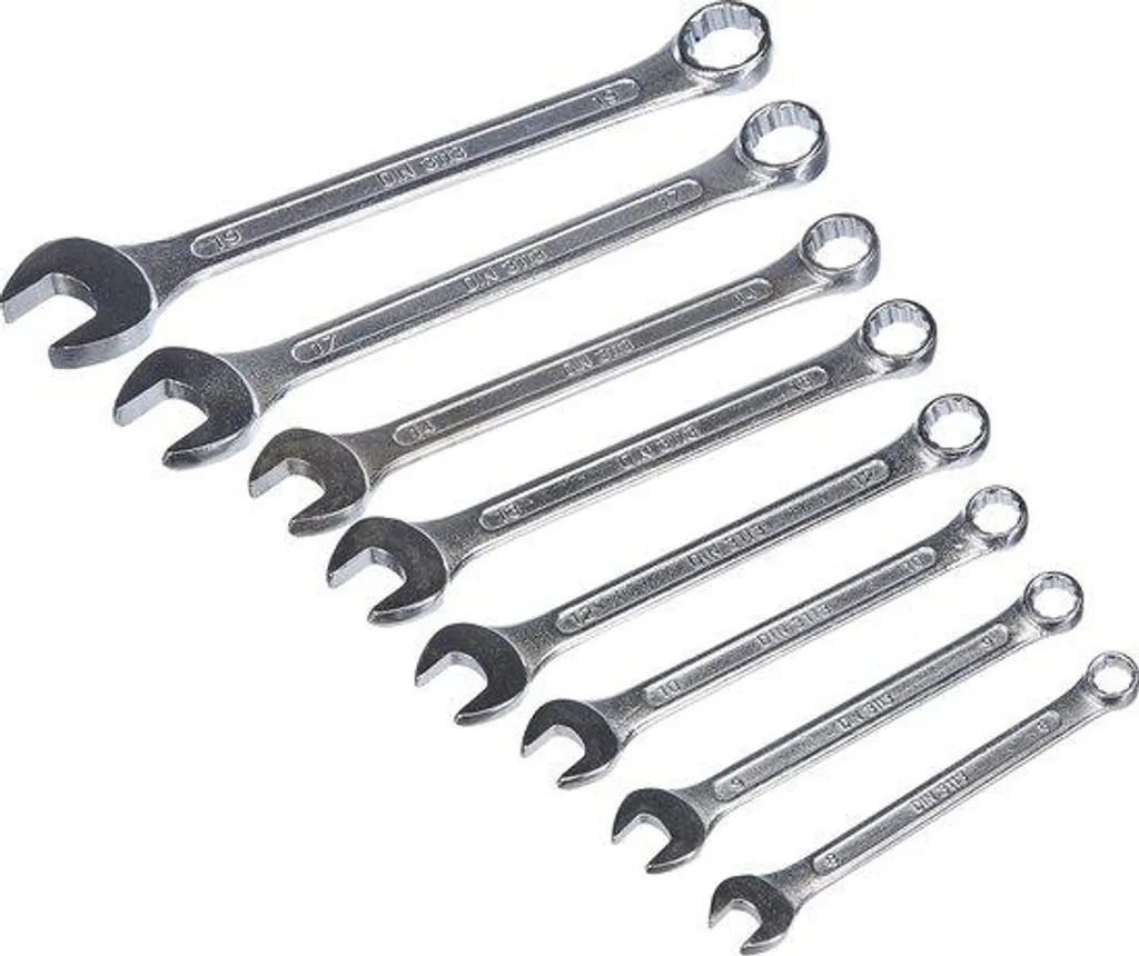 Jeu de 8 clés polygonales de 8-19 mm en acier chrome vanadium robuste