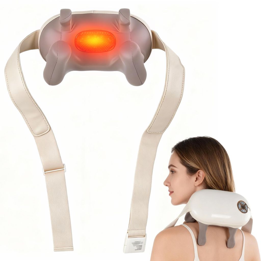 6D Nackenmassagegerät mit Wärme, Shiatsu Schulter Nacken Massagegerät, Massagekissen mit Akku & Fernbedienung