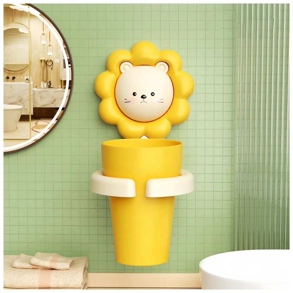 Porte-brosse à dents lion jaune avec gobelet mural sans perçage