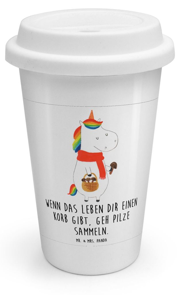 Mr. & Mrs. Panda Thermobecher Einhorn Pilz - Weiß - Geschenk, keramik to go becher, Liebeskummer, Unicorn, Isolierbecher, ToGo Kaffeebecher, Pilze...