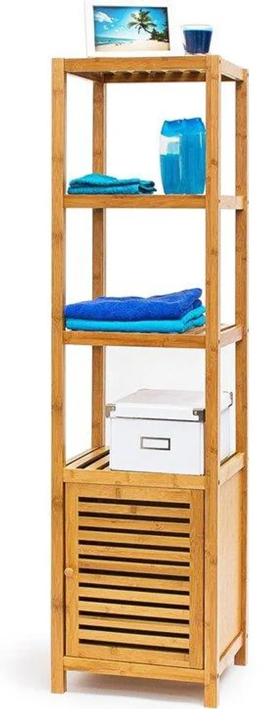 Meuble de salle de bain haut en bambou 5 compartiments de rangement