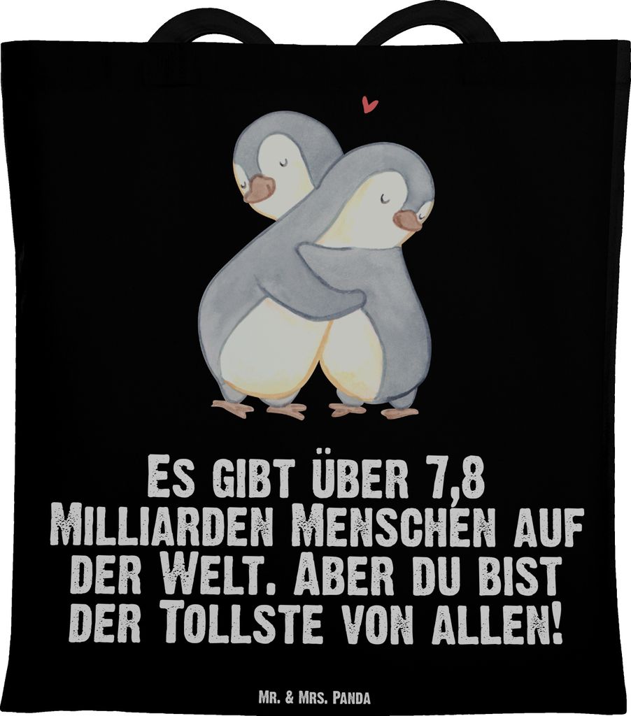 Mr. & Mrs. Panda Tote Bag Pinguine Kuscheln - Schwarz - Geschenk, Jutebeutel, Tasche, Freundin, Freund, Shopping, für Partner, Hochzeitstag, Lapto...