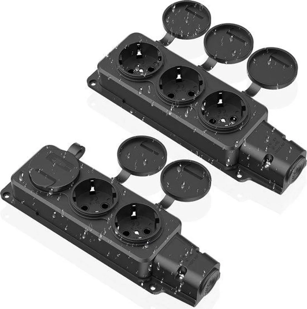 Prise murale 230V 16A IP54 avec clapet rabattable et terre - Noir mat
