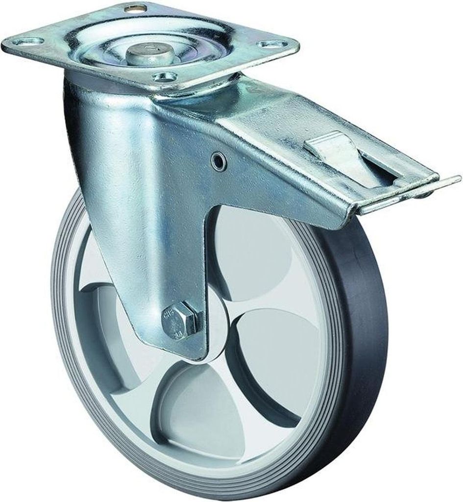 Lenkrolle D.200mm Trgf.220kg m.Festst.Ku.135x110mm BS ROLLEN