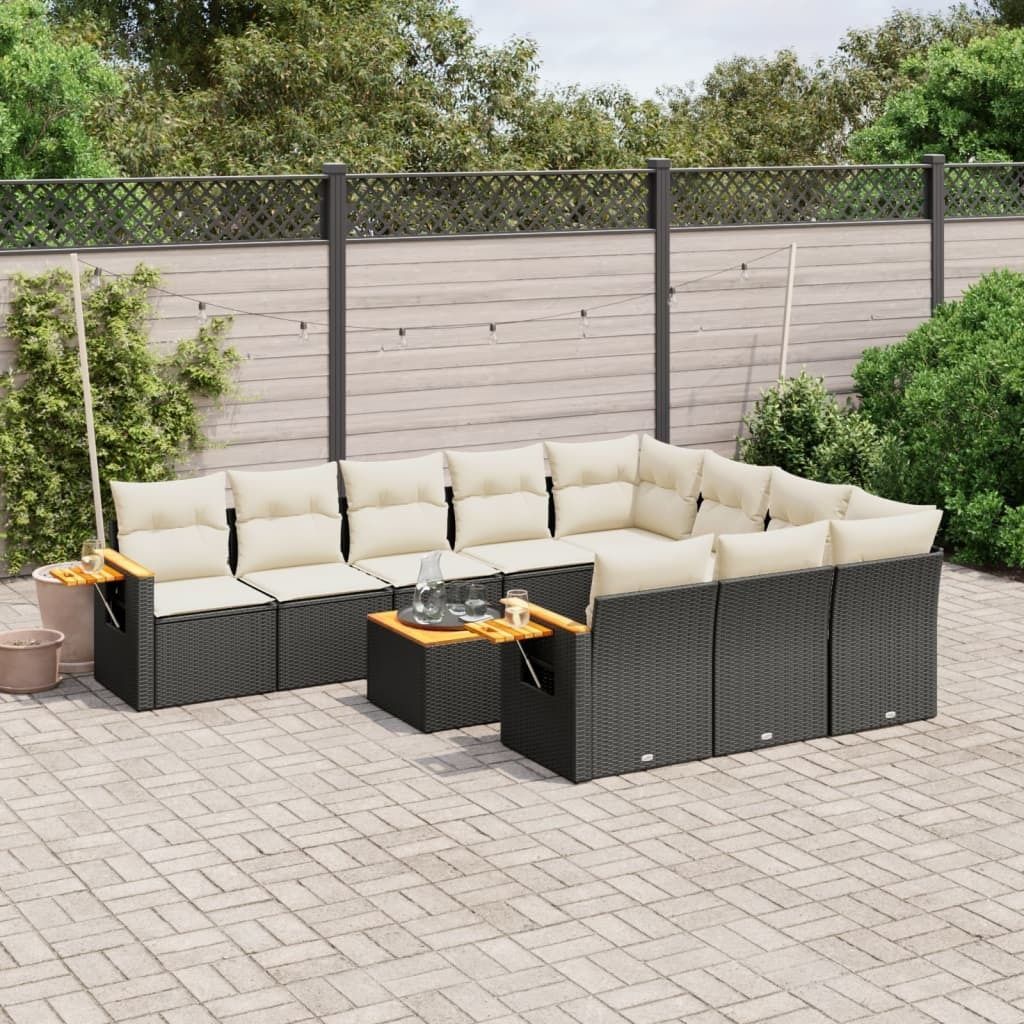 Maison Exclusive - 11-tlg. Garten-Sofagarnitur mit Kissen Schwarz Poly Rattan