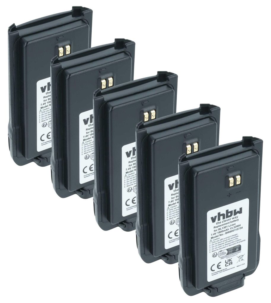 vhbw 5x Akku Ersatz für Hyt / Hytera BL2407, BL1301, BL1719 Produktbild 