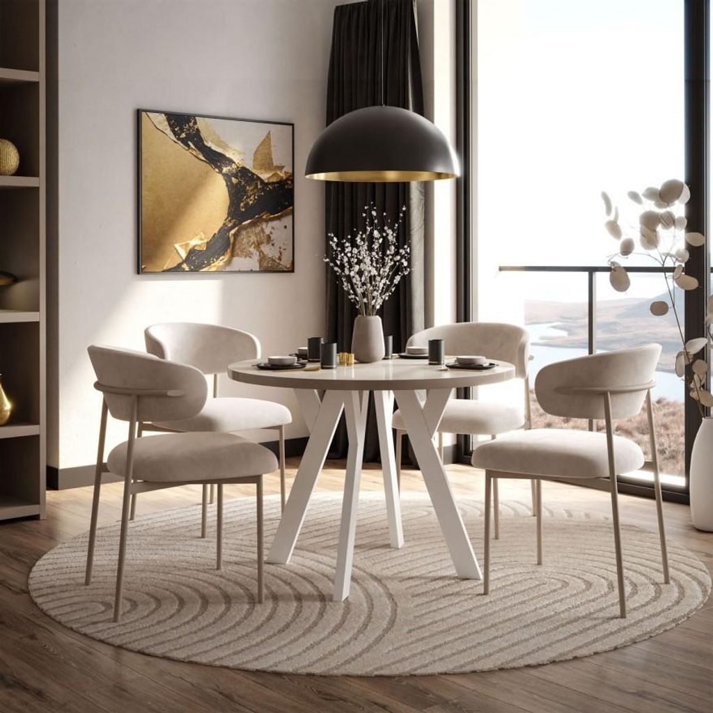 Esszimmer-Set VOLTA GLOSS mit vier Stühlen, Farbe der Beine – Weiß, Farbe der Tischplatte – Kaschmir Glanz