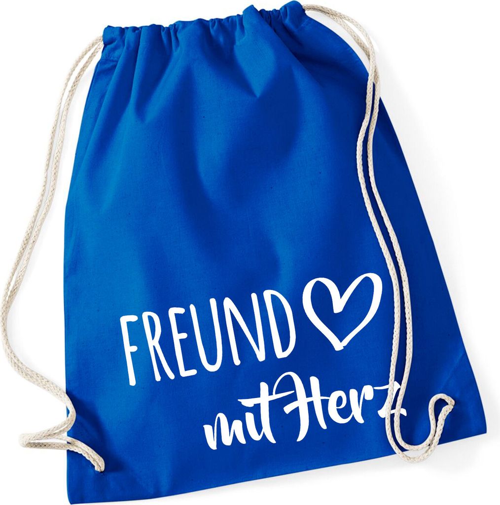 Huuraa Turnbeutel Freund mit Herz 12 Liter Bright Royal Baumwolle Rucksack Geschenkidee