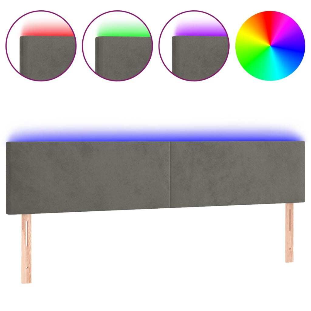 vidaXL LED Kopfteil Dunkelgrau 180x5x78/88 cm Samt