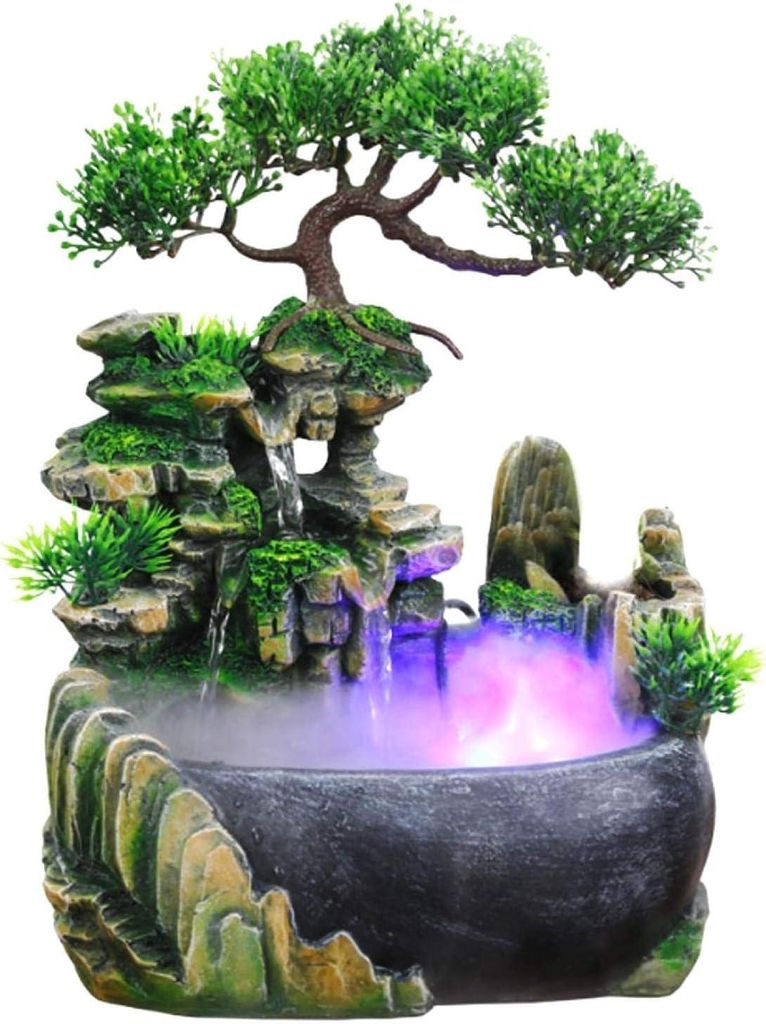 Zerstäubung Luftbefeuchter, Schreibtisch Steingarten Dekoration Desktop-Brunnen Indoor Desktop Brunnen Wasserfall-Luftbefeuchters für Wohnzimmer,...