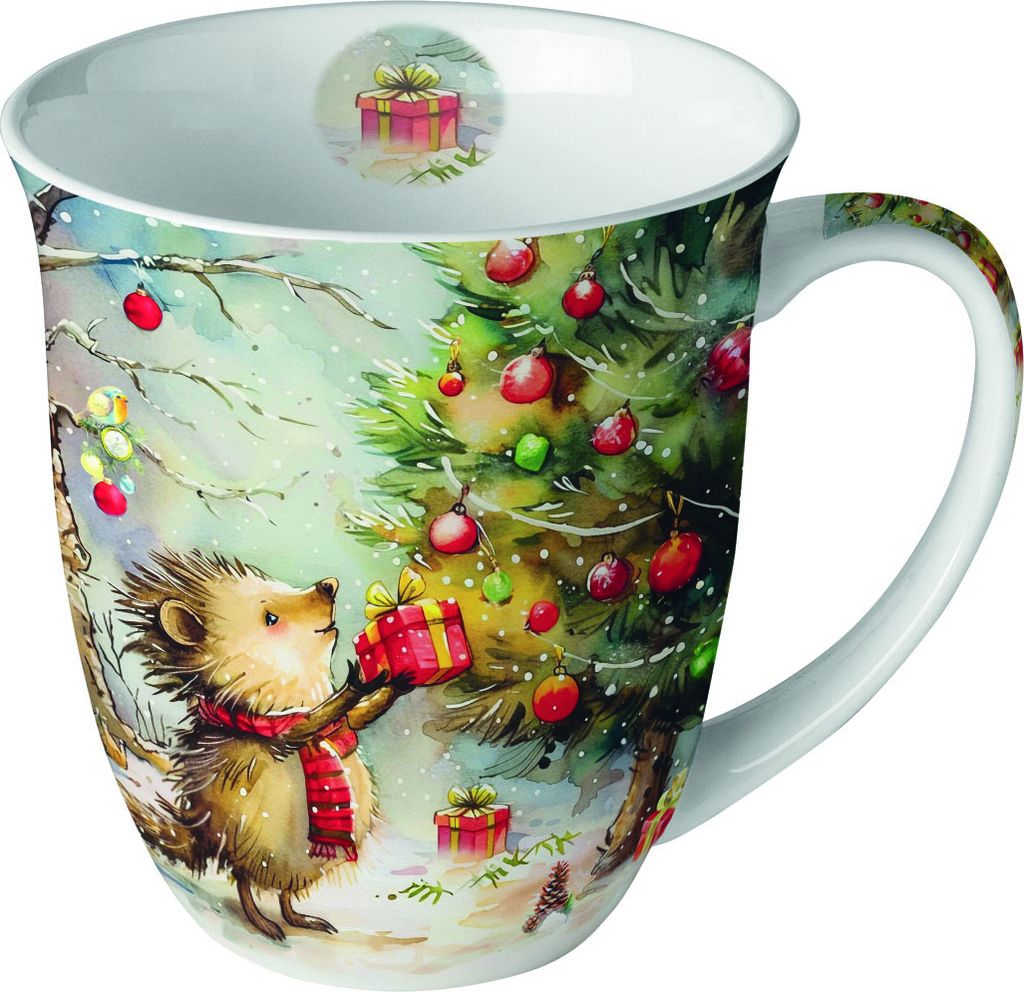 Tasse aus Porzellan Present for Hedgehog - Winterigel Produktbild 