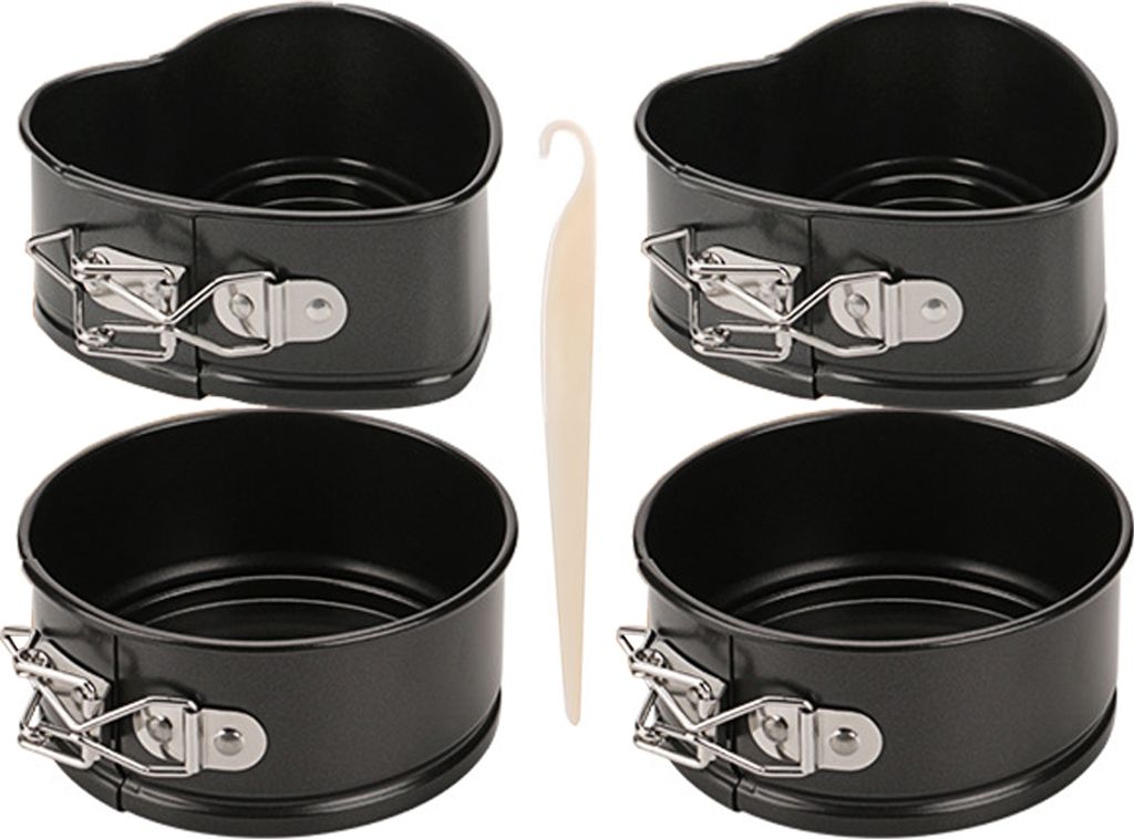 CANDeal 4er Set Springform ? 11 cm, Backform mit Antihaftbeschichtung, Herz und Runde Kuchenform mit Flachboden, mit 1 Plastikschaber