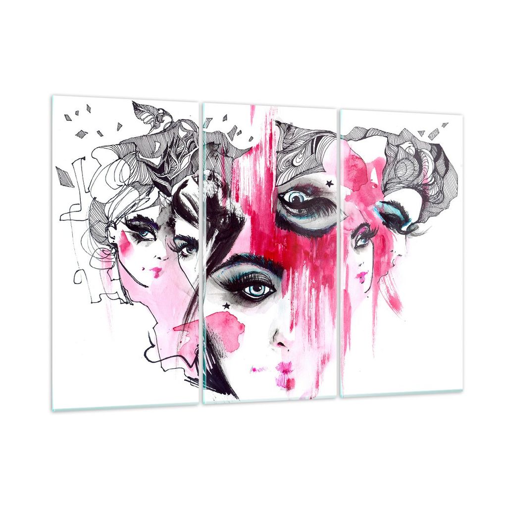 Bilder auf glas - Frauen Gesichter Augen illustration - 105x70cm - Glasbilder - Wandbilder - Kunstdruck - Wanddekoration aus Glas - Glas Bilder - W...
