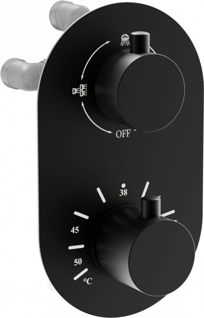 Mexen Kai Thermostat-Wannen-/Duschbatterie mit 3 Ausgängen, Schwarz - 77602-70