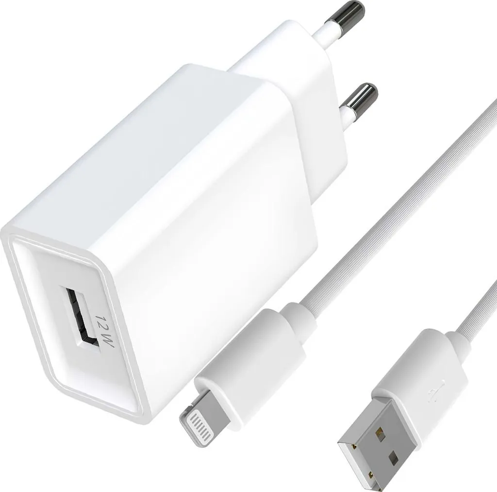 Kit Ricarica Jaym Bianco: Caricatore USB-A 2.4A e Cavo 1.5m Lightning
