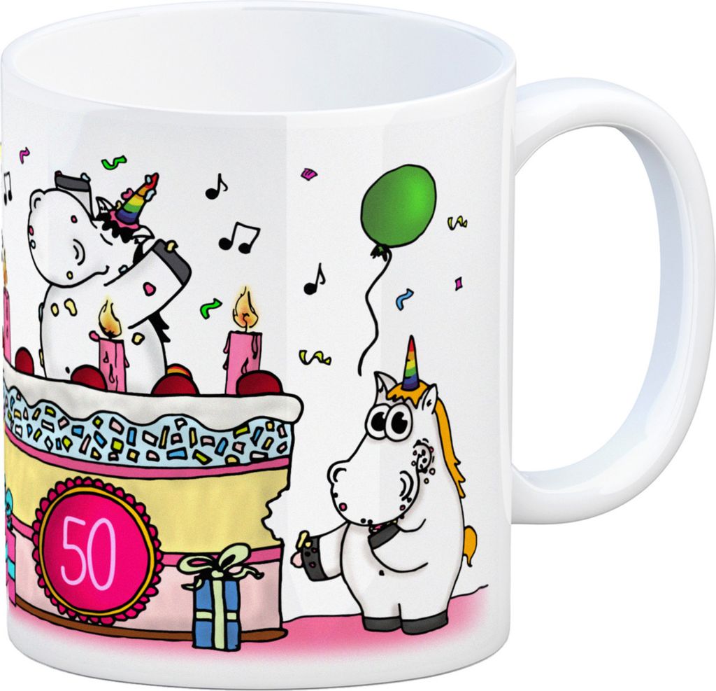 Kaffeebecher mit Einhorn Geburtstagsparty Motiv zum 50. Geburtstag Tasse mug