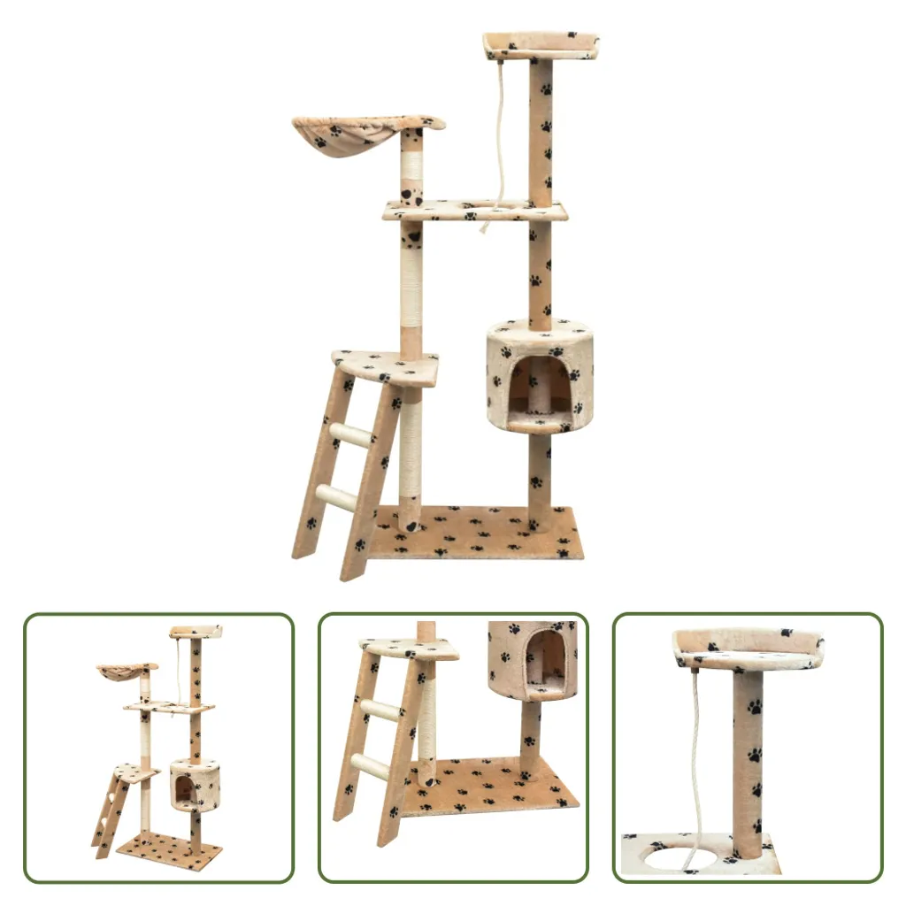 Arbre à chat sisal 150 cm beige : structure stable et design à pattes - 6