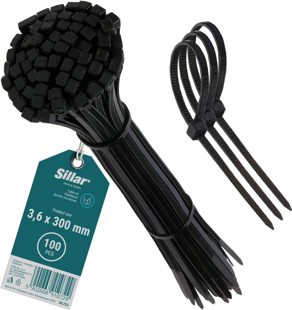 Kabelbinder 300mm x 3,6mm Farbe Schwarz Dunkelbraun 100 Stück von Sillar