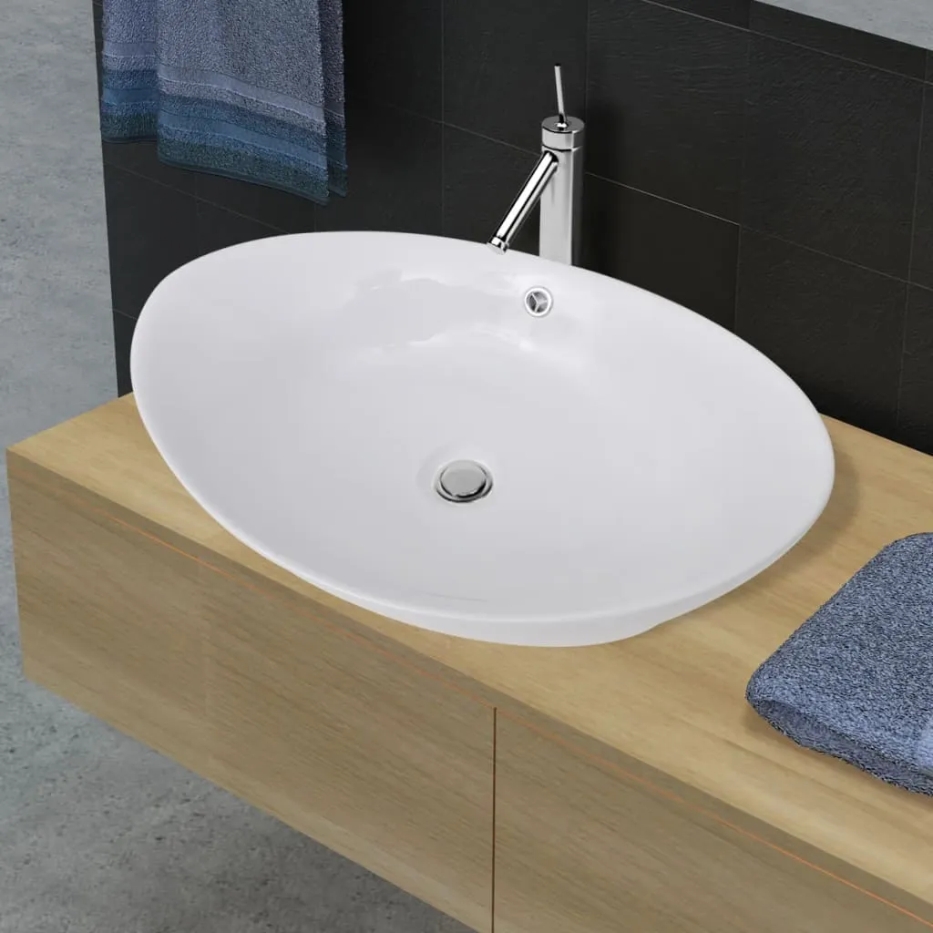 Lavabo Ovale in Ceramica con Troppopieno 59x38,5 - Ideale Famiglie - 2