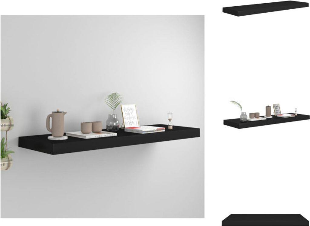 vidaXL Plávajúca polica čierna 80x23,5x3,8 cm MDF - Obrázok produktu 