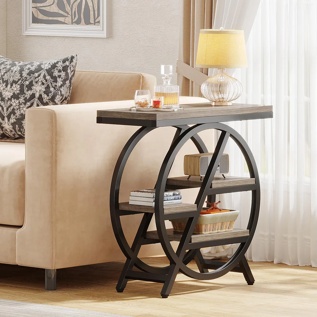 Table d'appoint pour bureau à domicile, meuble gris de rangement 40cm