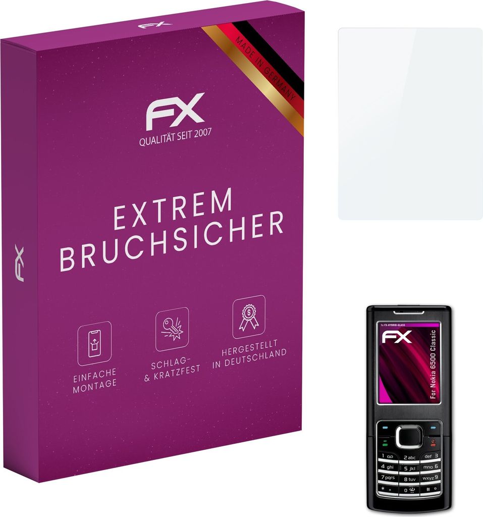 atFoliX FX-Hybrid-Glass Displayfolie kompatibel mit Nokia 6500 Classic Glasfolie