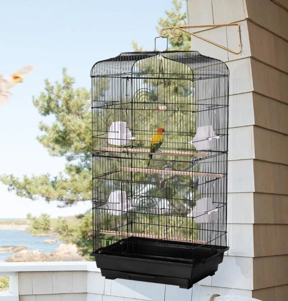 Volière pour Oiseaux Exotiques : Habitat Spacieux 46x35x92cm Noir