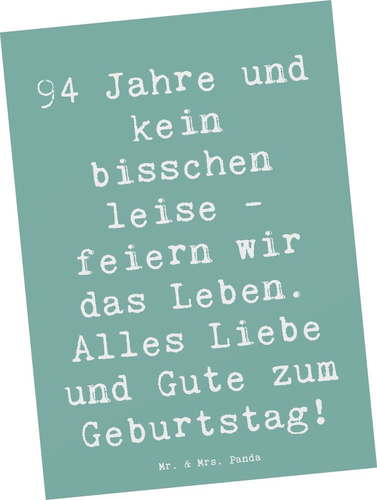 Mr. & Mrs. Panda Postkarte Spruch 94. Geburtstag - Meeresbrise - Geschenk, Postkarten, Grußkarte, Happy Birthday, Weisheit ehren, Begeisterung, Ge...