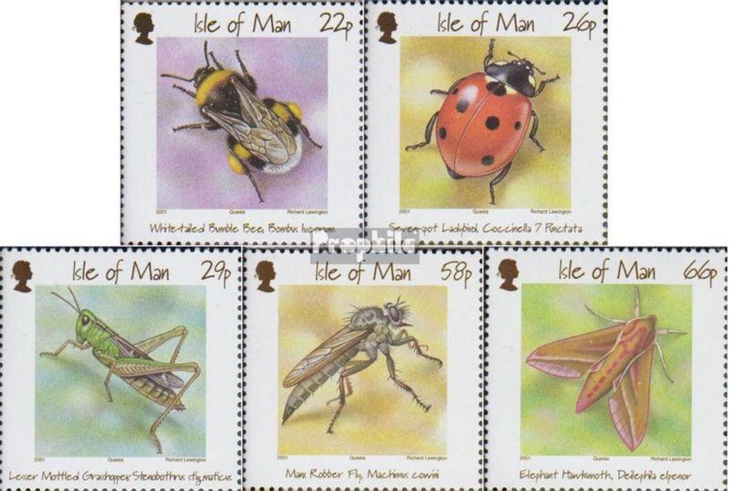 Briefmarken GB - Isle of Man 2001 Mi 906-910 (kompl.Ausg.) gestempelt Insekten