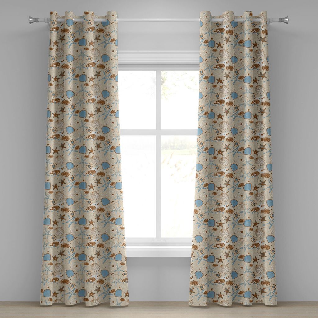 ABAKUHAUS Muscheln Ösenvorhang, Abstrakte Seestern Mit Gewundenen Linien Kritzeln Kunst Illustration, Dekorative 2-Panel-Fenstervorhänge, 280 cm ...