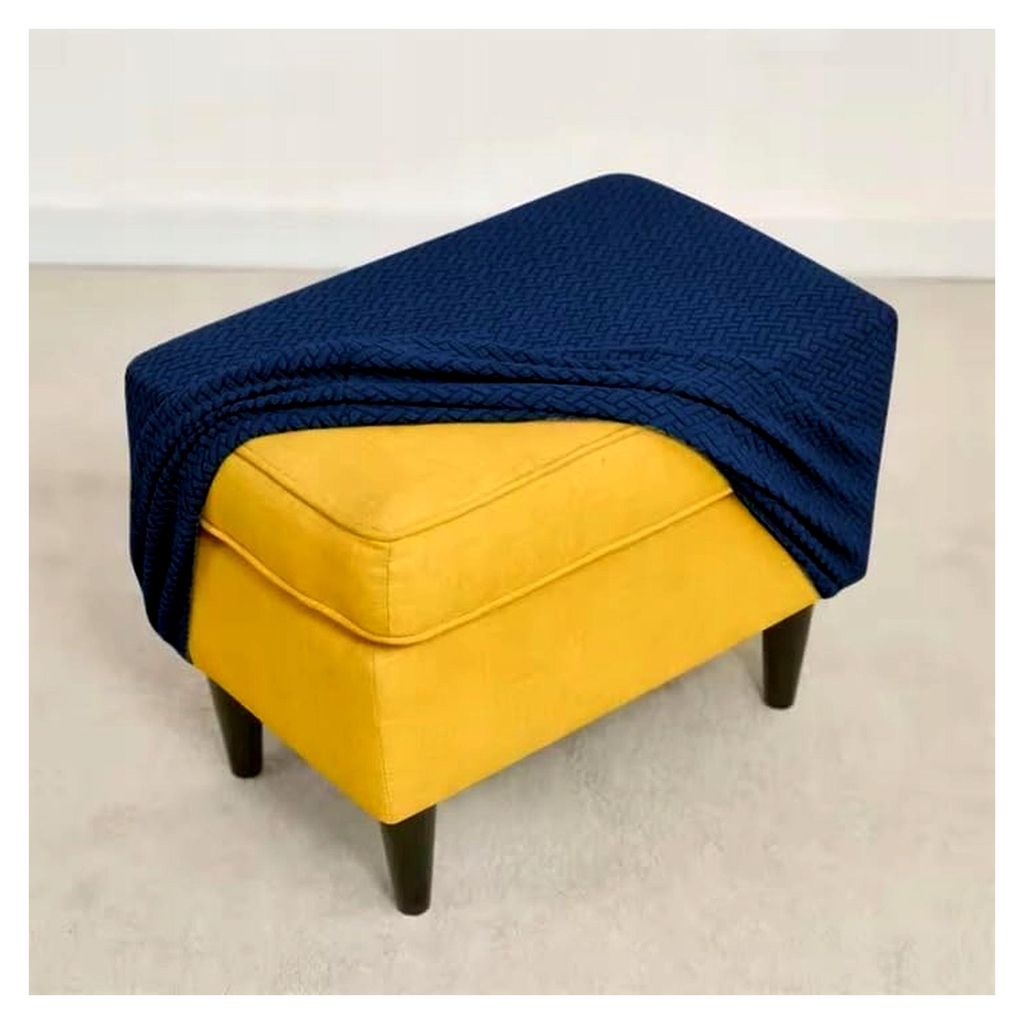 Ohrensesselbezug & Ottoman Schonbezug - Stretch Sesselbezug Dunkelblau - Strandmon Sesselbezug und Hockerbezug - Elastischer Samt Velours Schmutzab...