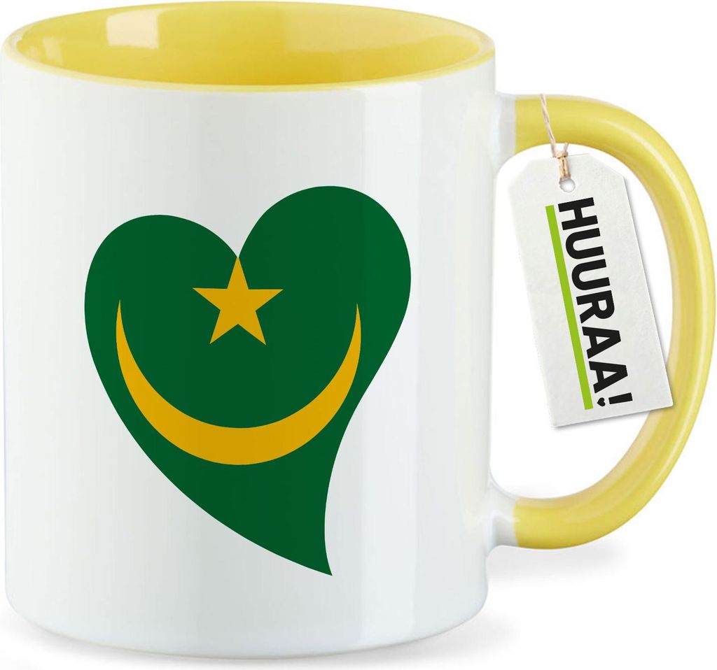 Huuraa Kaffeetasse Mauretanien Flagge Herz 330ml Gelb Keramik Kaffeebecher Geschenkidee