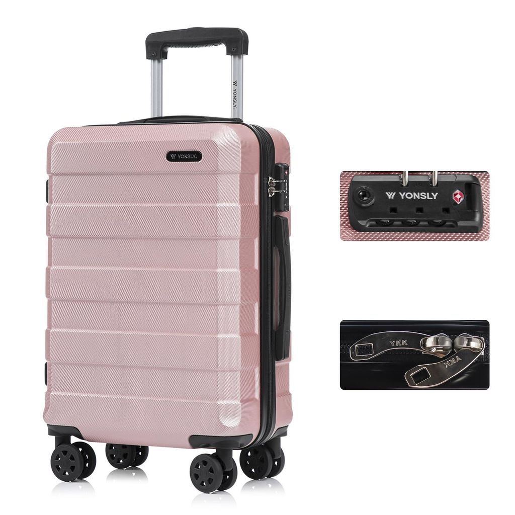 yonsly Premium Reisekoffer TSA-Schloss,YKK-Reißverschluss Hartschalen-Koffer Trolley Kabinenkoffer Rollkoffer Suitcase Handgepäck (Roségold, M)