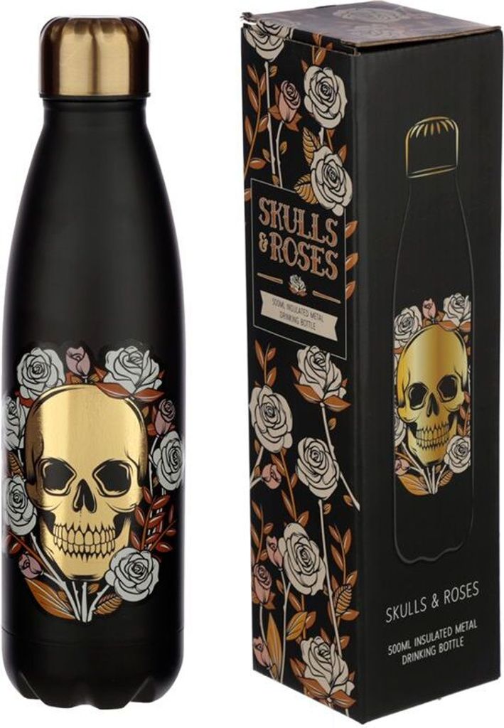 Trinkflasche Skulls & Roses 500 ml Totenkopf isolierte Edelstahl Trinkflasche